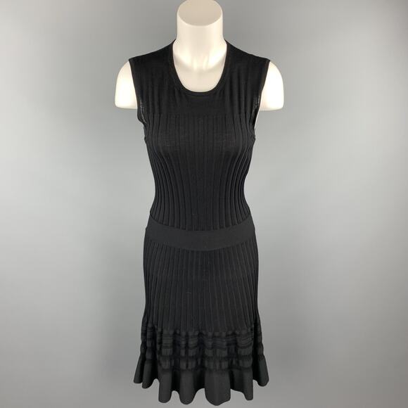 EMILIO PUCCI Size L Black Ribbed Knit Virgin Wool Sleeveless Dress - Picture 1 of 6